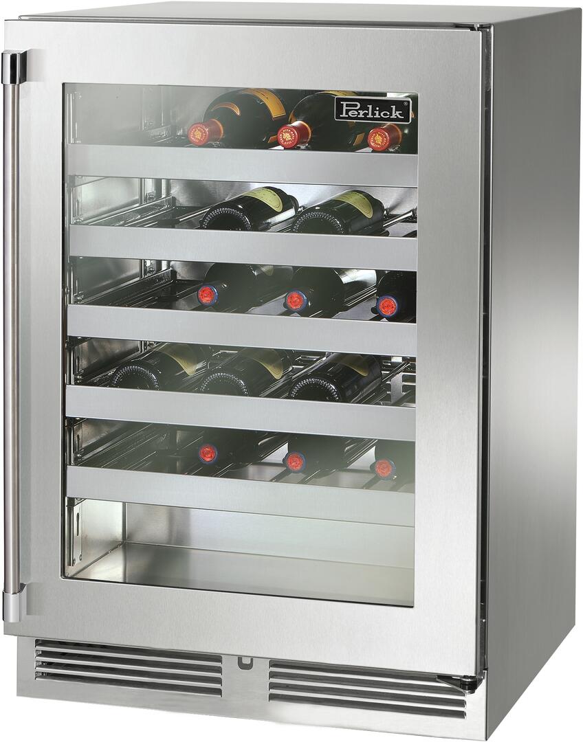 Perlick 24" Signature Series Built-In Wine Cooler with 45 Bottle Capacity Single Zone with Glass Door in Stainless Steel (HP24WM-4-3)