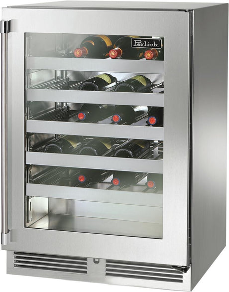 Perlick 24" Signature Series Built-In Wine Cooler with 45 Bottle Capacity Single Zone with Glass Door in Stainless Steel  (HP24WM-4-3)