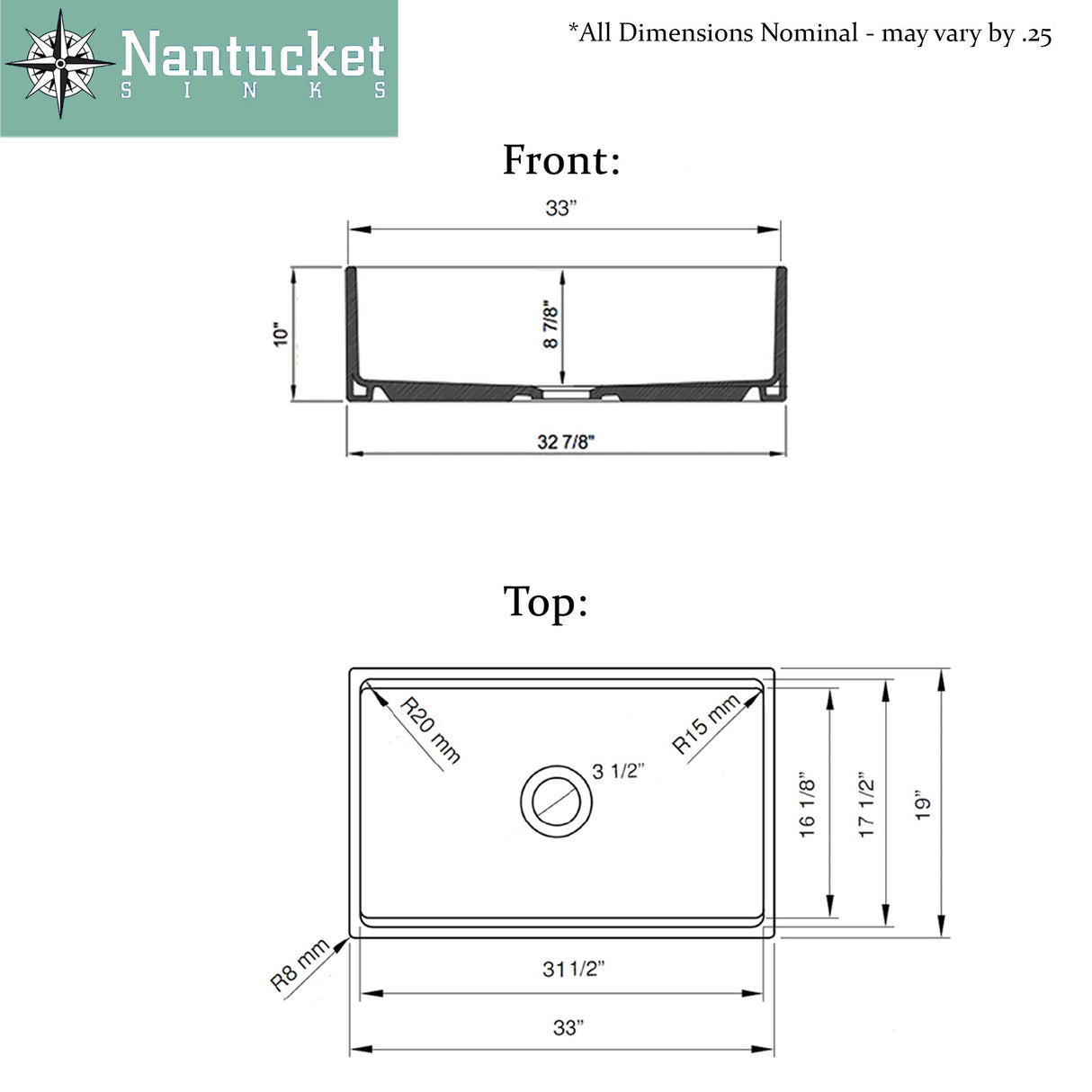 Nantucket Sinks 33-inch Fireclay Worstation Condiment Servers Sink Set