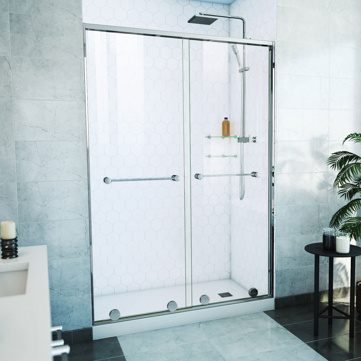 DreamLine Harmony 50-54 in. W x 76 in. H Semi-Frameless Bypass Shower Door in Chrome and Clear Glass