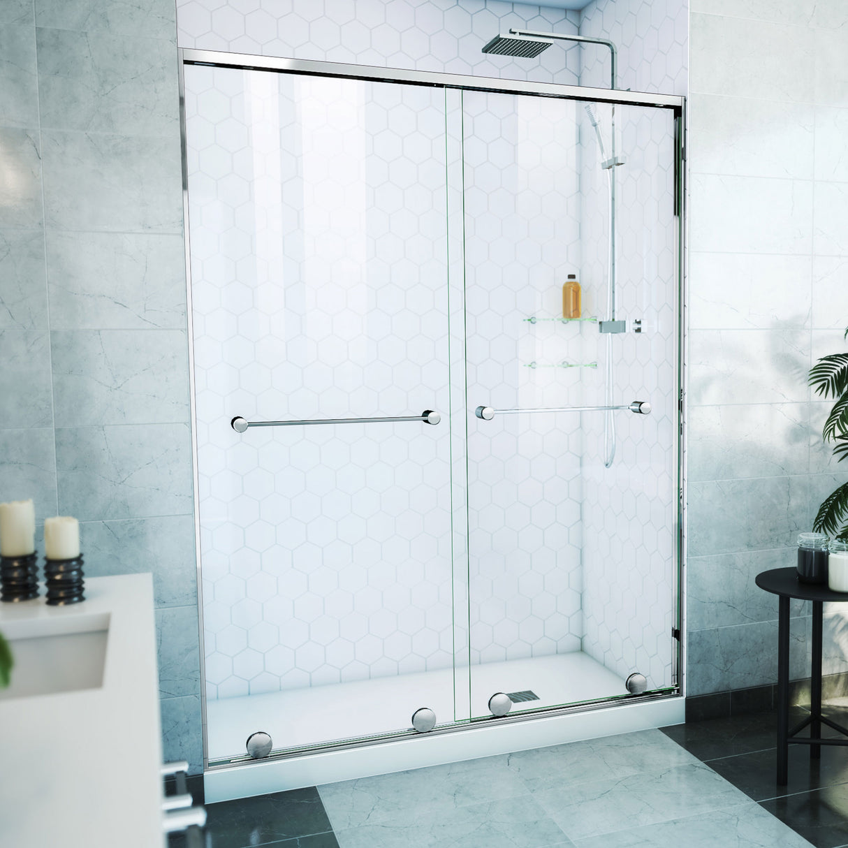 DreamLine Harmony 56-60 in. W x 76 in. H Semi-Frameless Bypass Shower Door in Chrome and Clear Glass