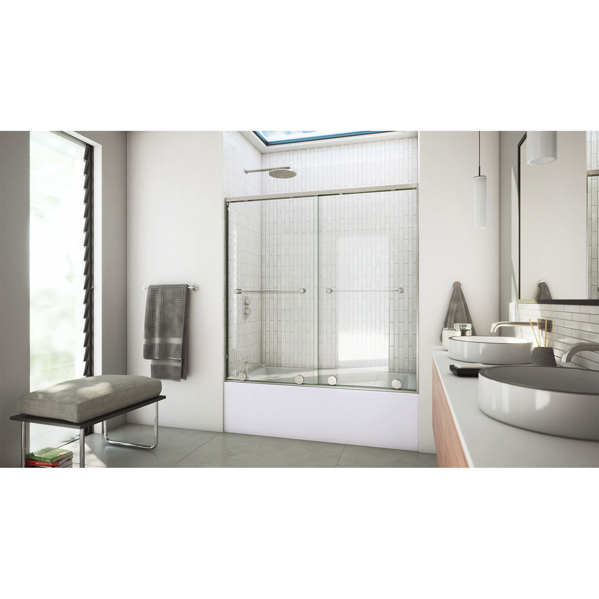 DreamLine Harmony 56-60 in. W x 58 in. H Semi-Frameless Bypass Tub Door in Brushed Nickel and Clear Glass