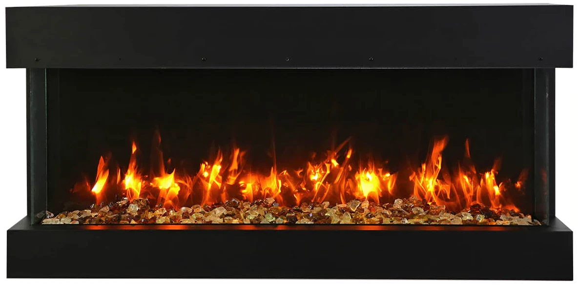 Amantii 72-TRV-SLIM Trv View Slim Smart Electric - 72" Indoor / Outdoor WiFi Enabled 3 Sided Fireplace Featuring a depth of 10 5/8", MultiFunction Remote Control, Multi Speed Flame Motor, and a 10 piece Birch Log Set