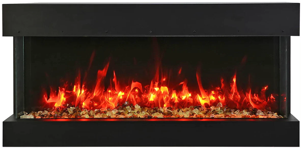 Amantii 72-TRV-SLIM Trv View Slim Smart Electric - 72" Indoor / Outdoor WiFi Enabled 3 Sided Fireplace Featuring a depth of 10 5/8", MultiFunction Remote Control, Multi Speed Flame Motor, and a 10 piece Birch Log Set
