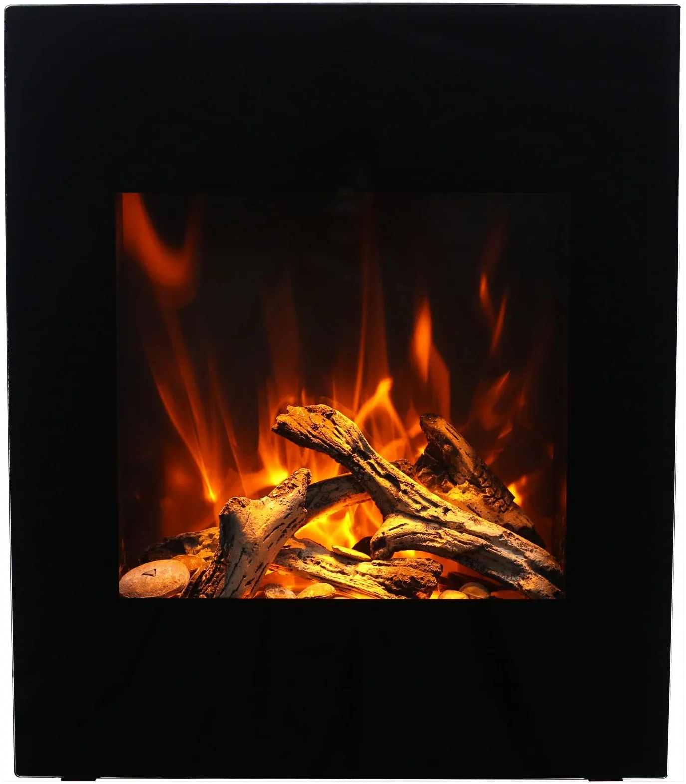 Amantii WM-BI-2428-VLR-BG Wall Mount or Built In Smart Electric, WiFi Enabled Fireplace, includes a Black Glass Surround, MultiFunction Remote Control and Multi Speed Flame Motor, and 7 Piece Oak Log Set and Sable Glass