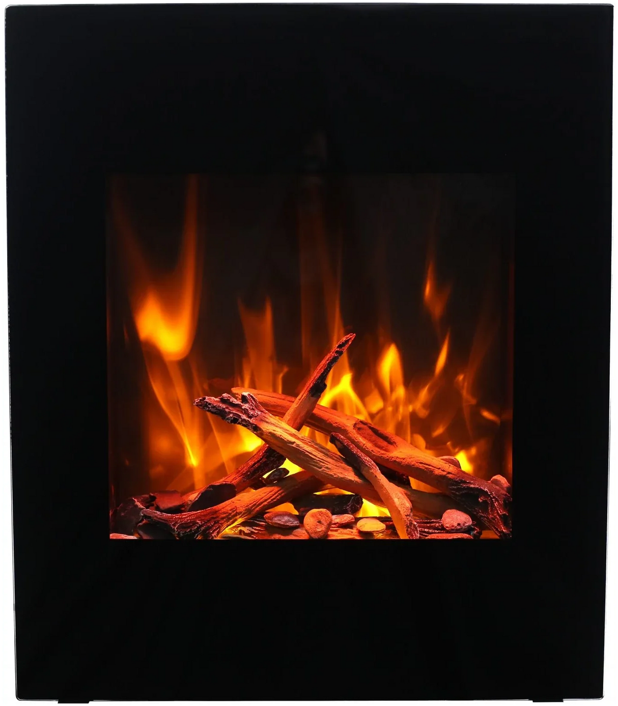 Amantii WM-BI-2428-VLR-BG Wall Mount or Built In Smart Electric, WiFi Enabled Fireplace, includes a Black Glass Surround, MultiFunction Remote Control and Multi Speed Flame Motor, and 7 Piece Oak Log Set and Sable Glass