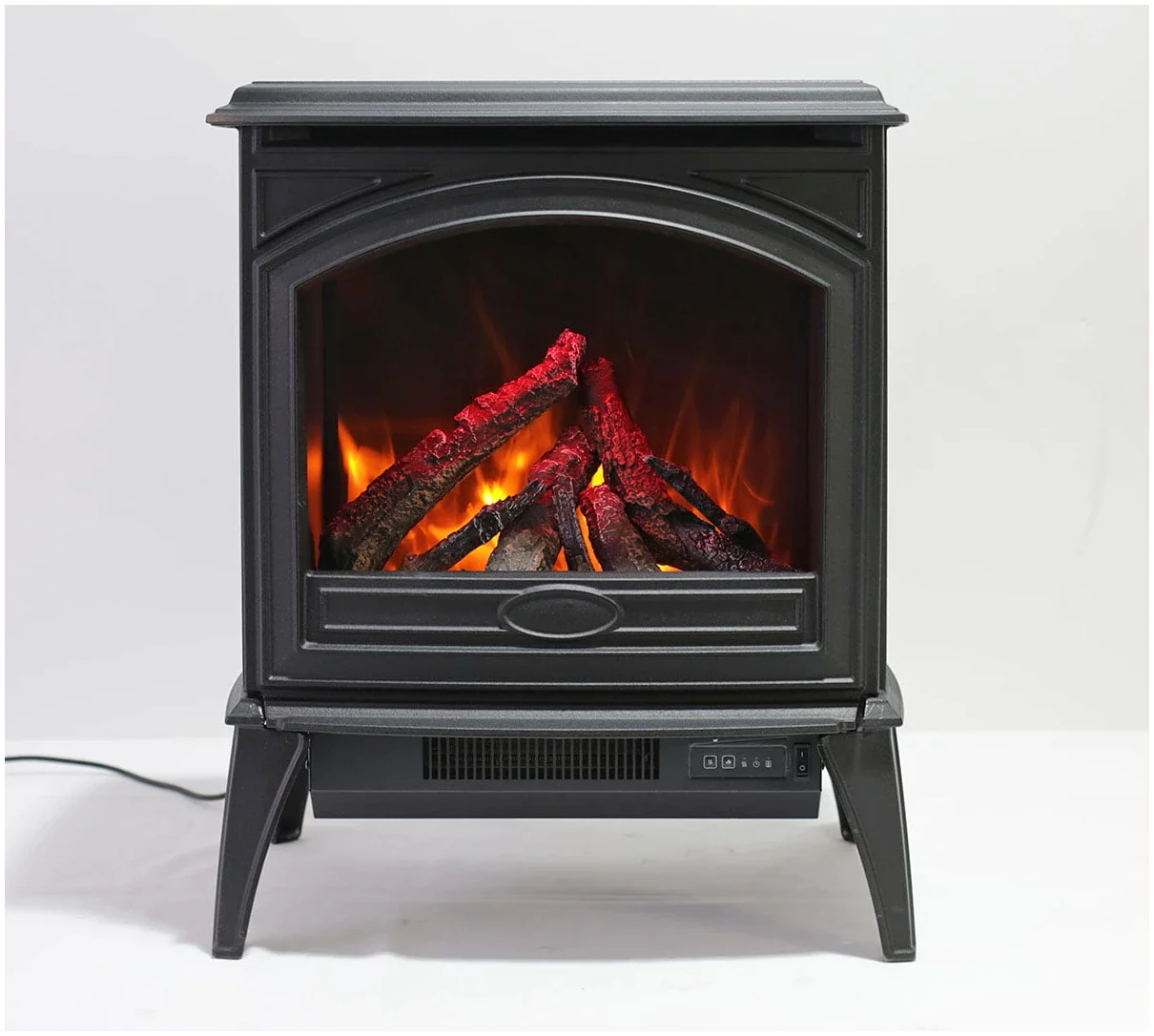 Amantii E50-NA Lynwood Series - 50 cm Freestand Electric Stove Featuring a Cast Iron Frame and a 10 Piece Birch Log Set