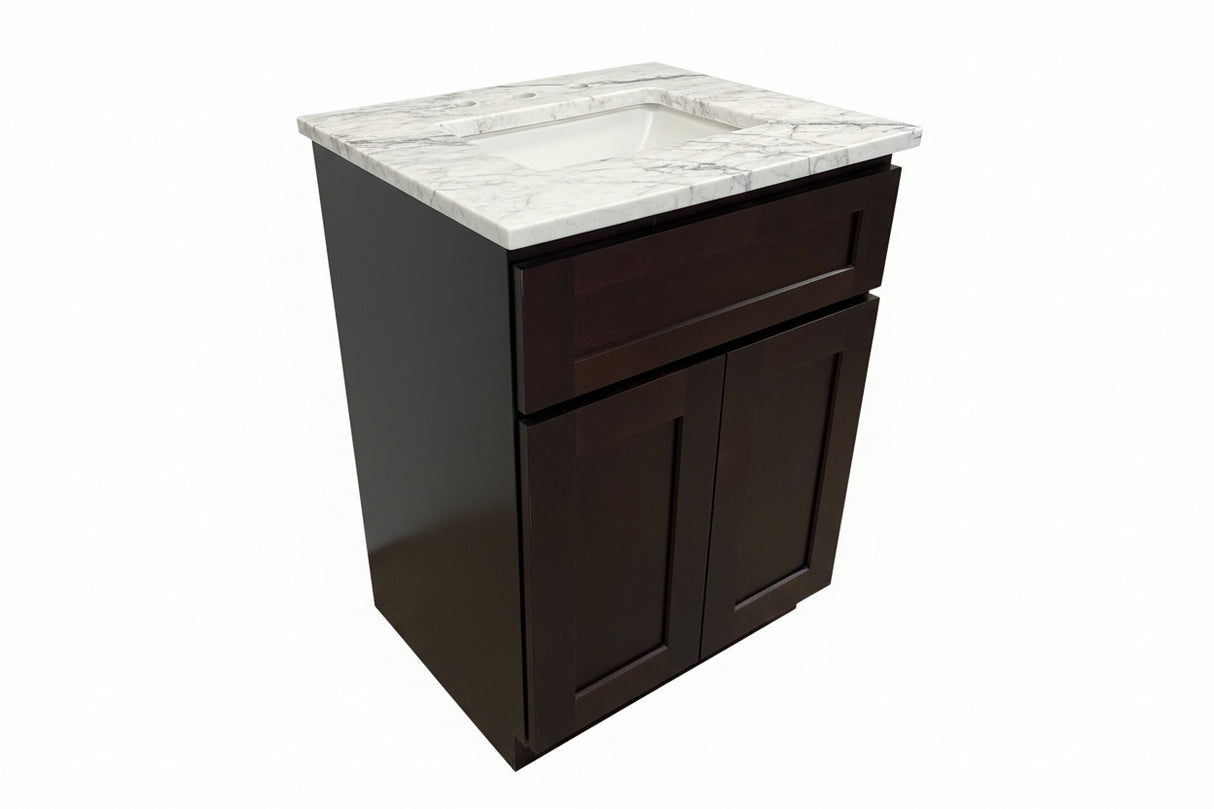 24" Espresso Vanity with Carrara Marble Top