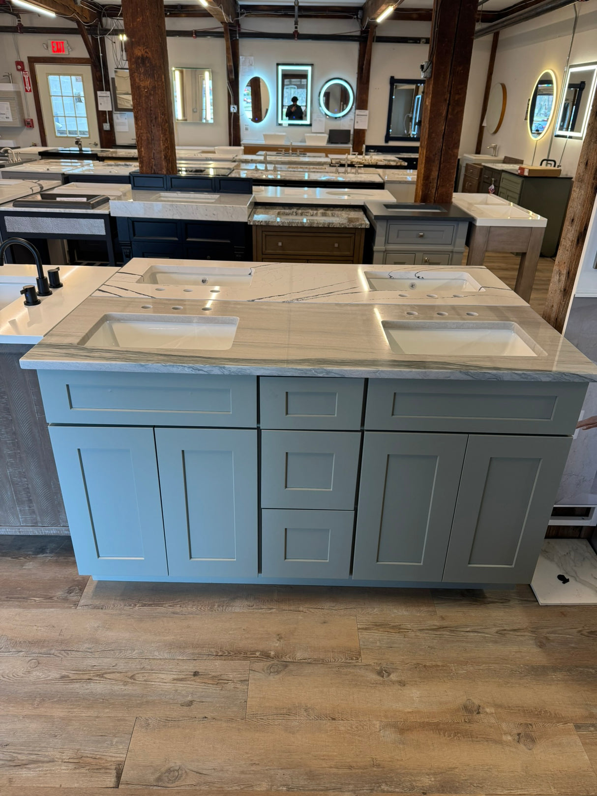 Cab-Tec 62" Shaker Moss Double-Sink Vanity – Solid Wood, Soft-Close, MSI Audacia Quartzite Top – Floor Model