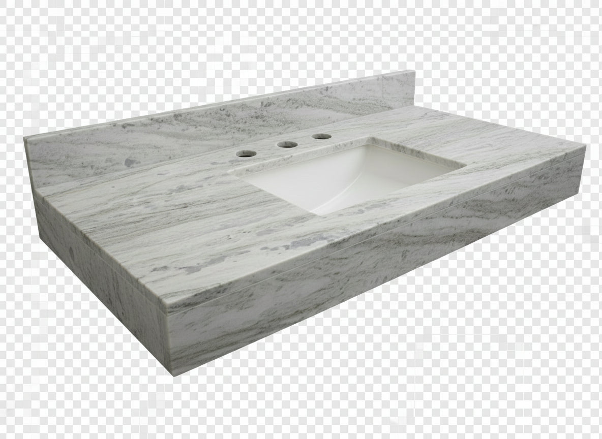 JSI 48" White Shaker Vanity w/ Fantasy Brown Stone Top & Undermount Sink – Floor Model