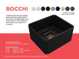 BOCCHI 1136-004-0120 Classico Farmhouse Apron Front Fireclay 20 in. Single Bowl Kitchen Sink with Protective Bottom Grid and Strainer in Matte Black