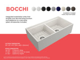 BOCCHI 1348-014-0120 Contempo Step-Rim Apron Front Fireclay 36 in. Double Bowl Kitchen Sink with Integrated Work Station & Accessories in Biscuit