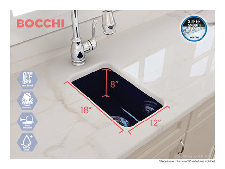 BOCCHI 1358-010-0120 Sotto Dual-mount Fireclay 12 in. Single Bowl Bar Sink with Strainer in Sapphire Blue