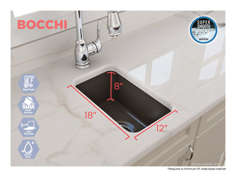 BOCCHI 1358-025-0120 Sotto Dual-mount Fireclay 12 in. Single Bowl Bar Sink Strainer in Matte Brown