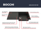 BOCCHI 1635-505-0120 Levanzo Dual-Mount 20 in. Single Bowl with extended/reversible Drain Board Granite Composite Kitchen Sink in Metallic Black (sink is 39 inches wide including drain board)