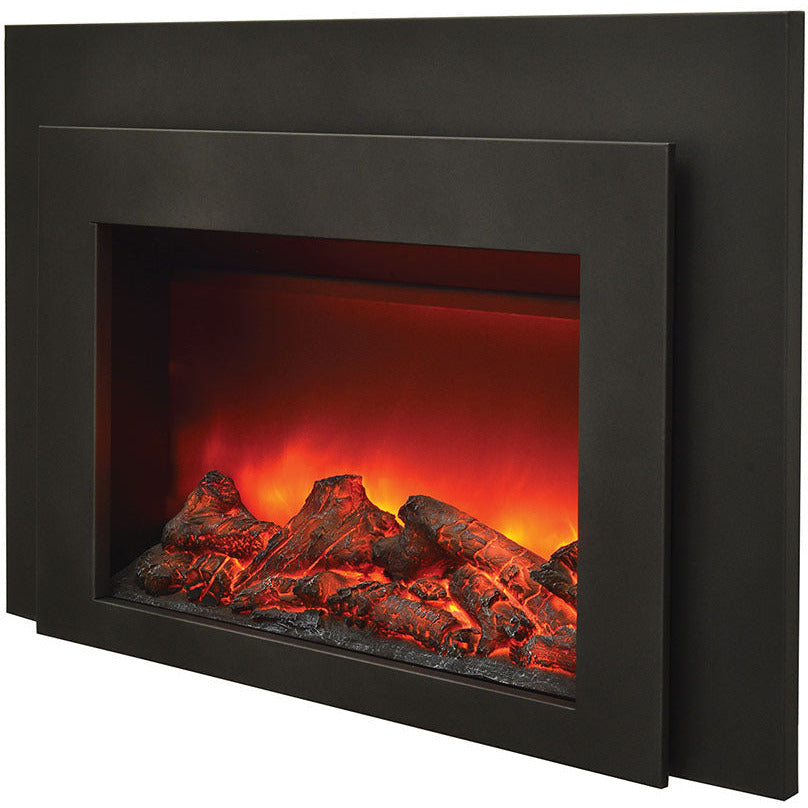 Amantii INS-FM-30 Insert Series - 30" Electric Fireplace Insert with Black Steel Surround and Overlay