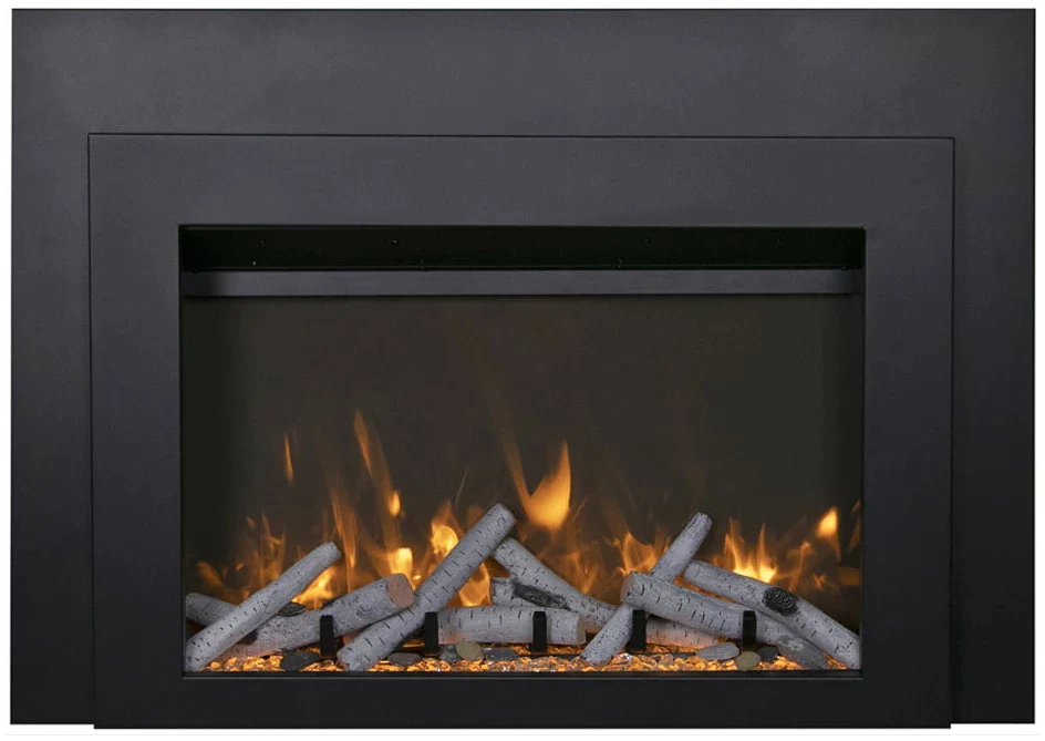Amantii INS-FM-34 Insert Series - 34" Electric Fireplace Insert with Black Steel Surround and Overlay