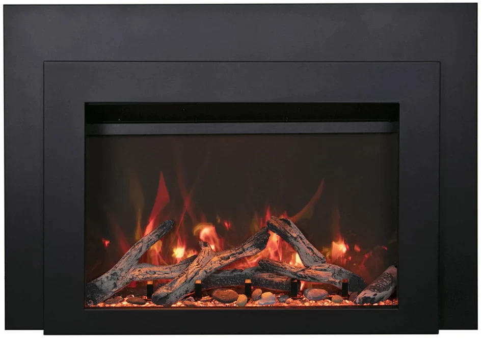 Amantii INS-FM-34 Insert Series - 34" Electric Fireplace Insert with Black Steel Surround and Overlay