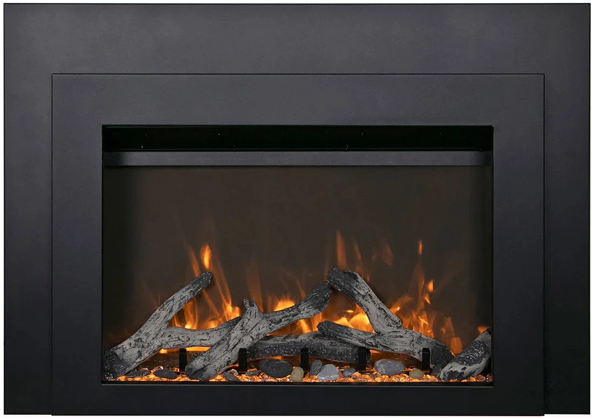 Amantii INS-FM-34 Insert Series - 34" Electric Fireplace Insert with Black Steel Surround and Overlay