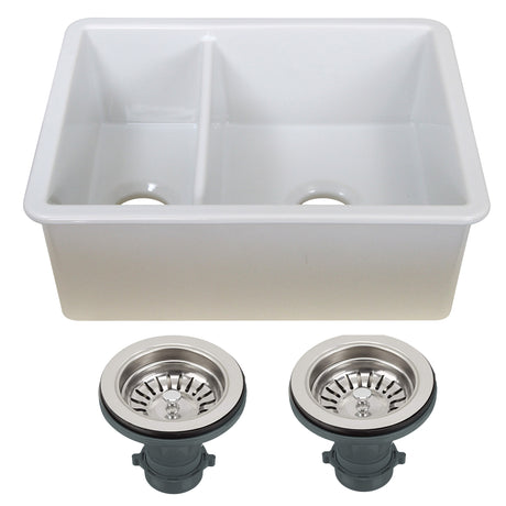 Island Collection Fireclay 24" White Double Bowl Dualmount Sink