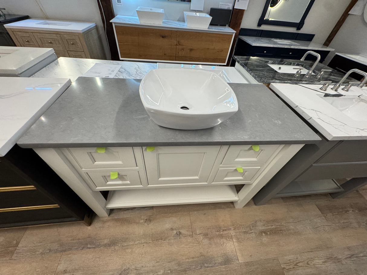 JSI 48" White Shaker Vanity w/ Grey Cambria Top & Undermount Sink – Floor Model