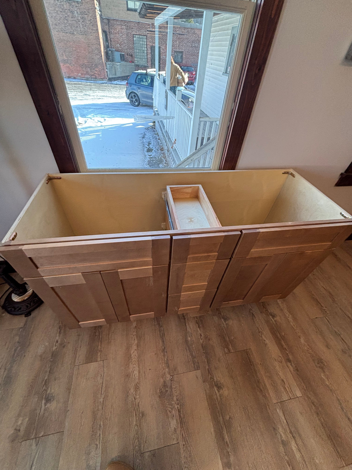 60" Cab-Tec Shaker Carmel Double Vanity w/ Vermont Verde Stone Top