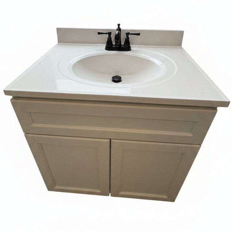 J&K Dove 30" Shaker Bathroom Vanity with White Cultured Marble Top & Oval Sink & Pfister Autry Faucet In Textured Bronze
