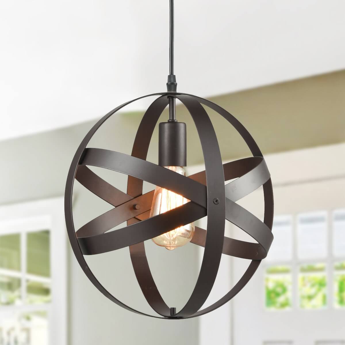 New England Home Goods Industrial Globe Pendant Light Bronze Kitchen Island Lights (Showroom Display for Sale)