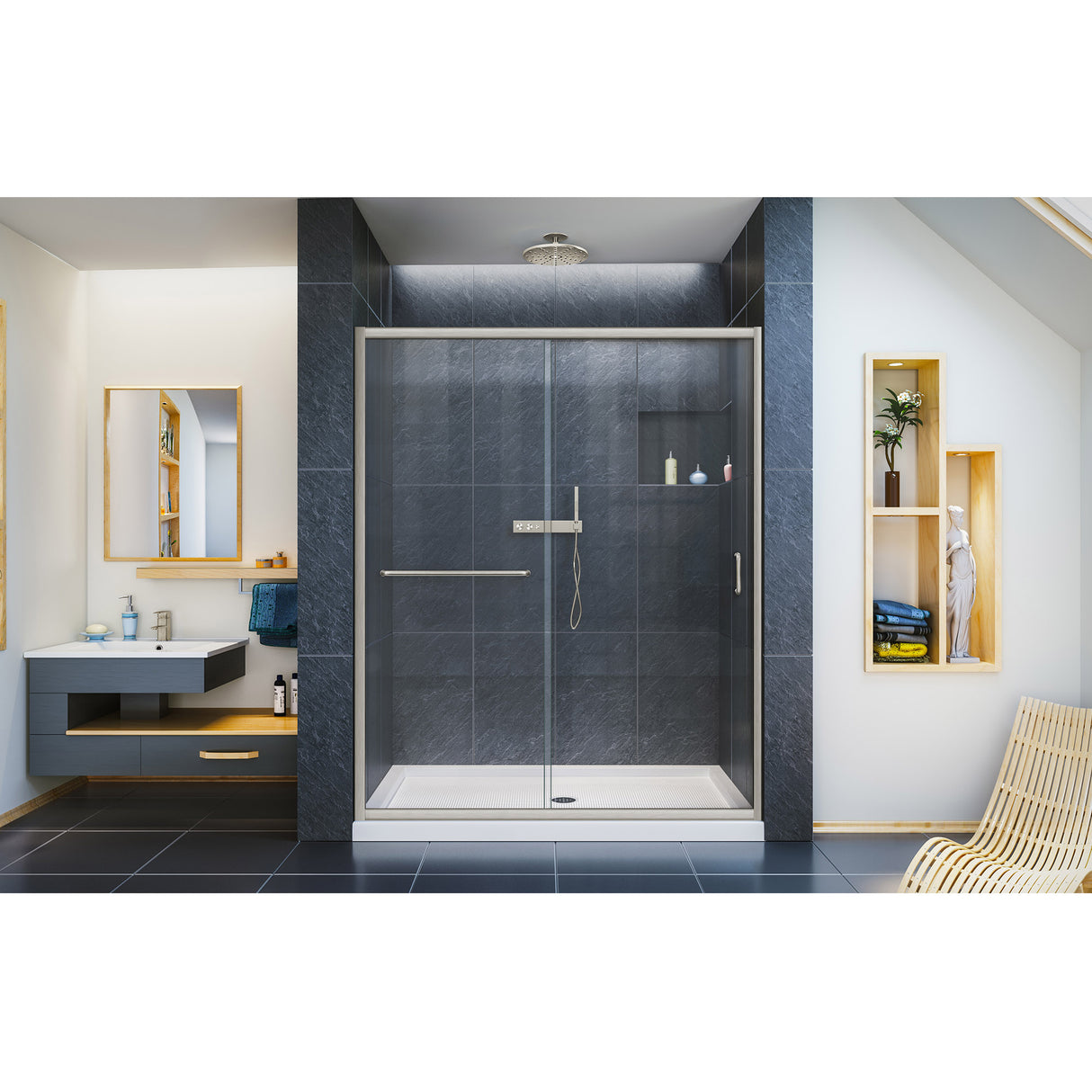 DreamLine Infinity-Z 50-54 in. W x 72 in. H Semi-Frameless Sliding Shower Door, Clear Glass in Brushed Nickel