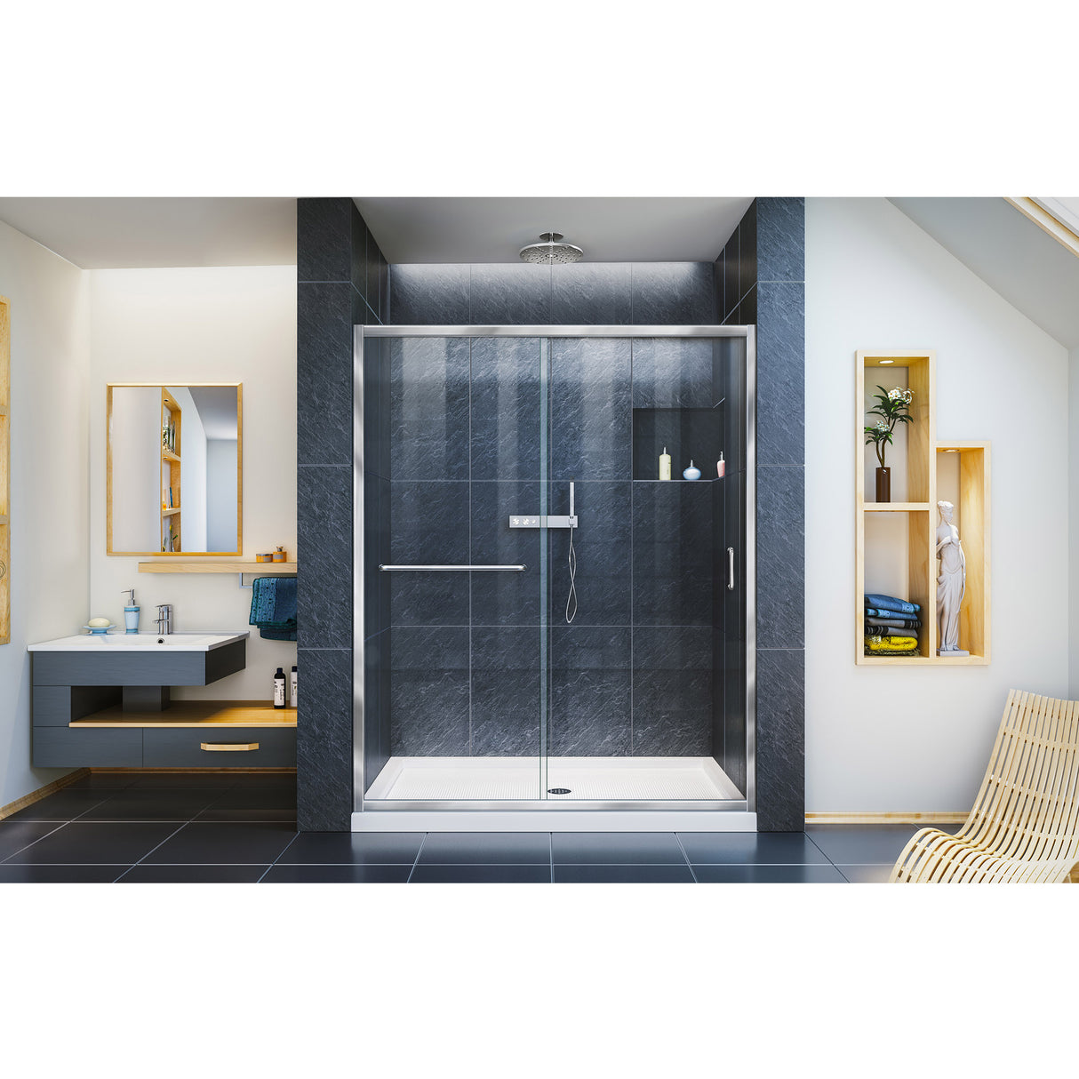 DreamLine Infinity-Z 50-54 in. W x 72 in. H Semi-Frameless Sliding Shower Door, Clear Glass in Chrome