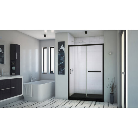 DreamLine Infinity-Z 36 in. D x 48 in. W x 74 3/4 in. H Clear Sliding Shower Door in Satin Black and Center Drain Black Base