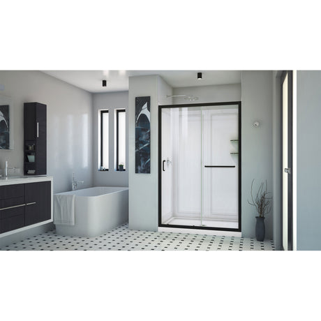DreamLine Infinity-Z 36 in. D x 48 in. W x 76 3/4 in. H Clear Sliding Shower Door in Satin Black, Center Drain Base, Wall Kit