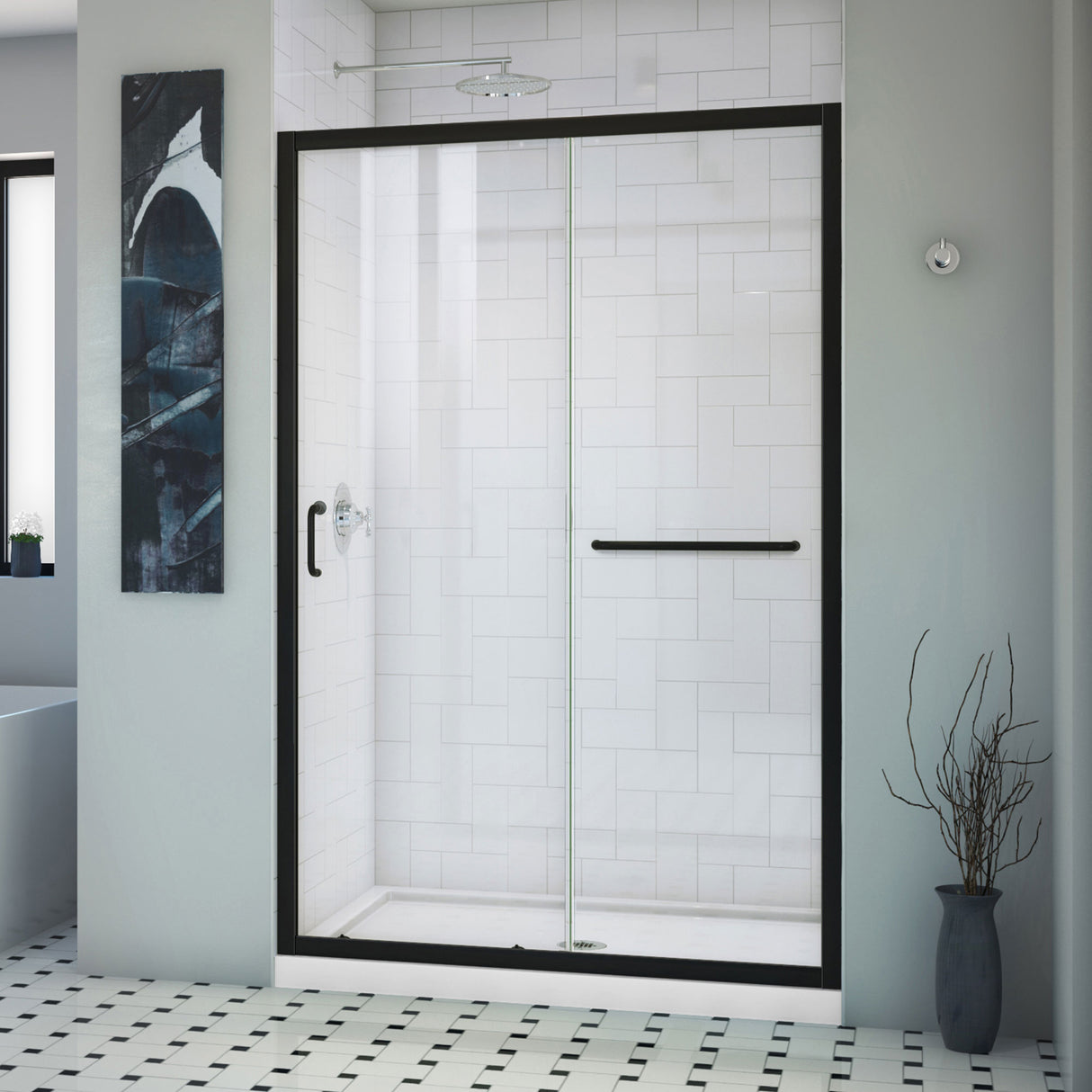 DreamLine Infinity-Z 44-48 in. W x 72 in. H Semi-Frameless Sliding Shower Door, Clear Glass in Satin Black