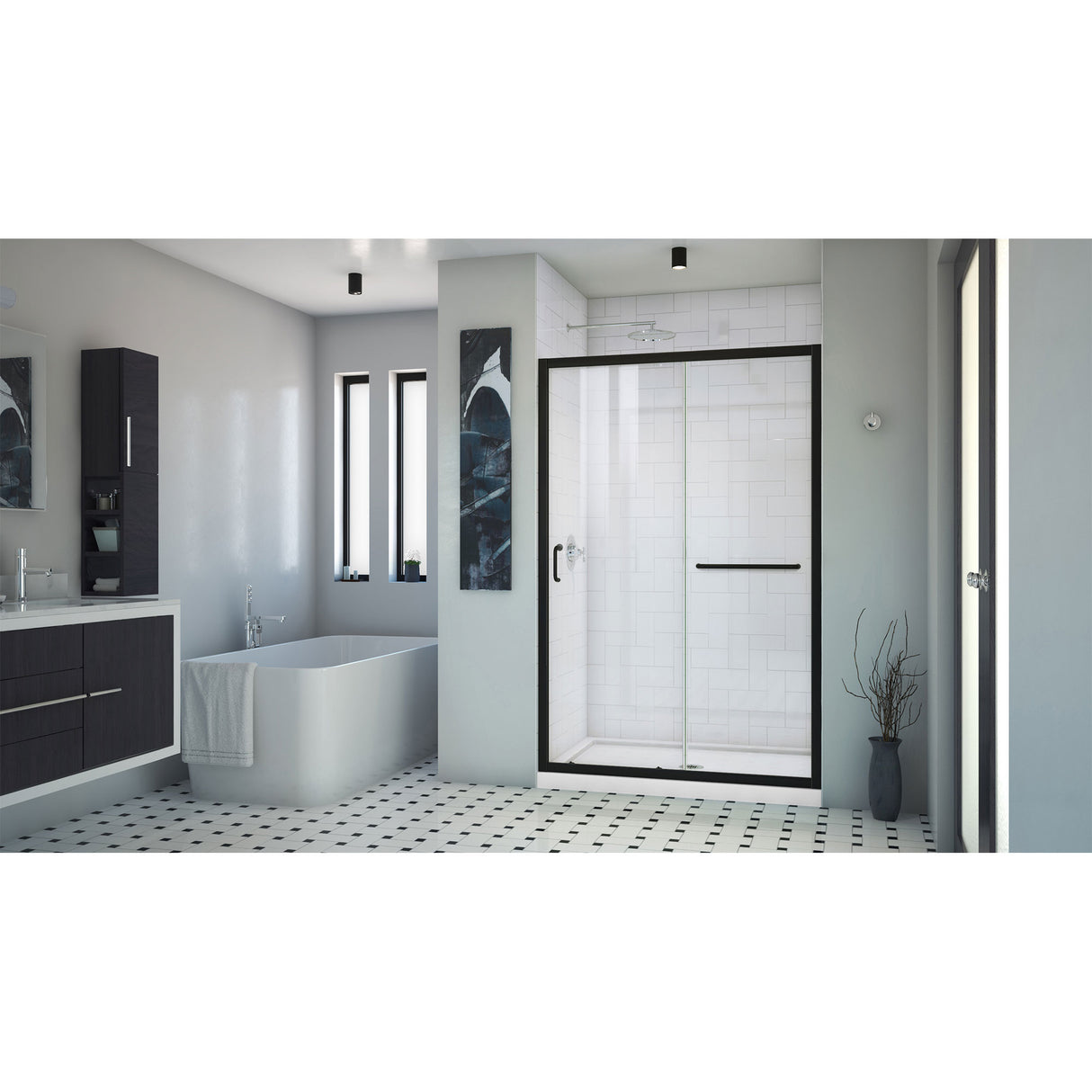 DreamLine Infinity-Z 44-48 in. W x 72 in. H Semi-Frameless Sliding Shower Door, Clear Glass in Satin Black