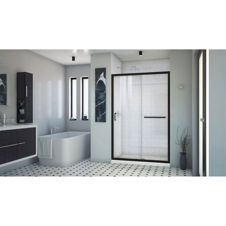 DreamLine Infinity-Z 36 in. D x 48 in. W x 74 3/4 in. H Clear Sliding Shower Door in Satin Black and Center Drain White Base