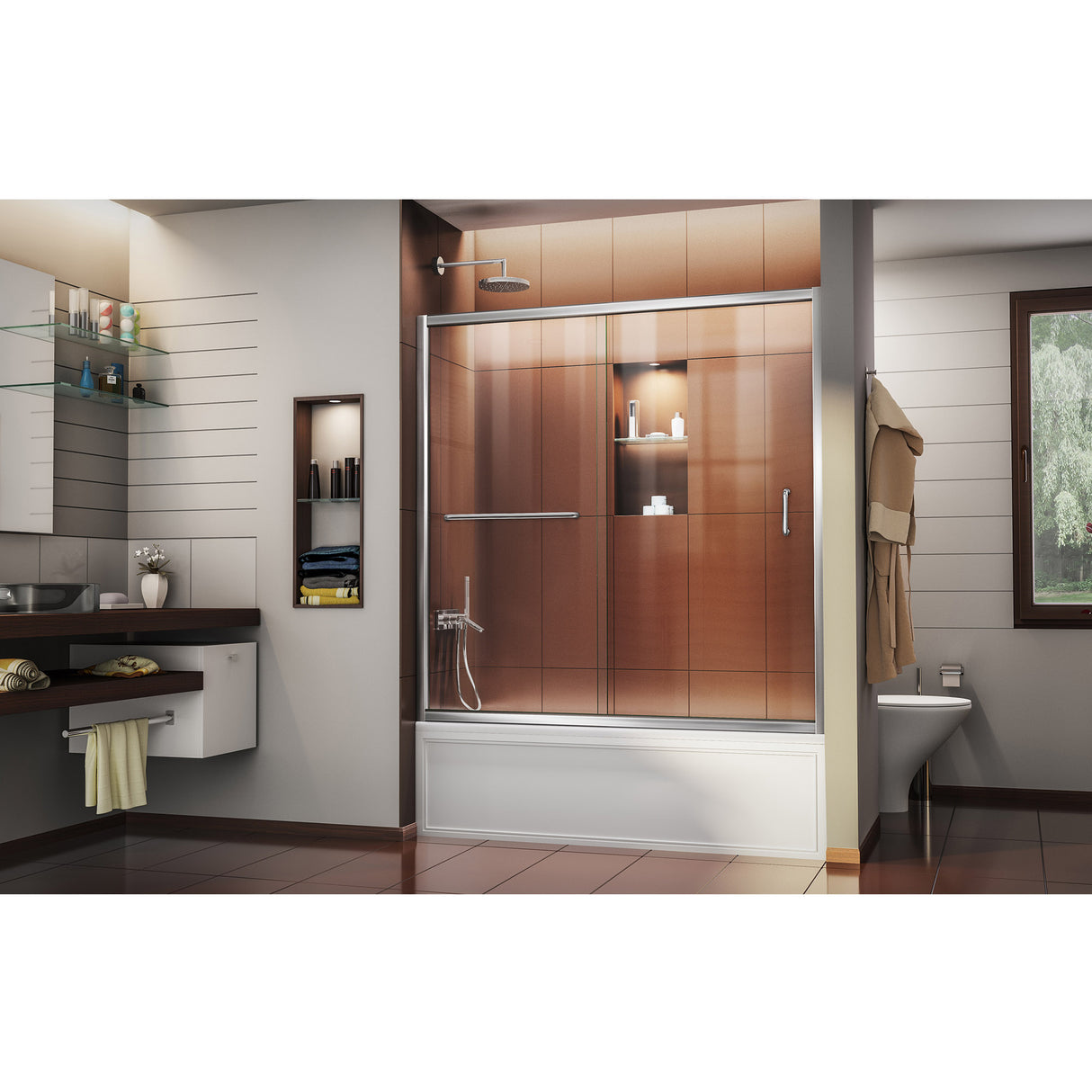 DreamLine Infinity-Z 56-60 in. W x 58 in. H Semi-Frameless Sliding Tub Door, Clear Glass in Chrome