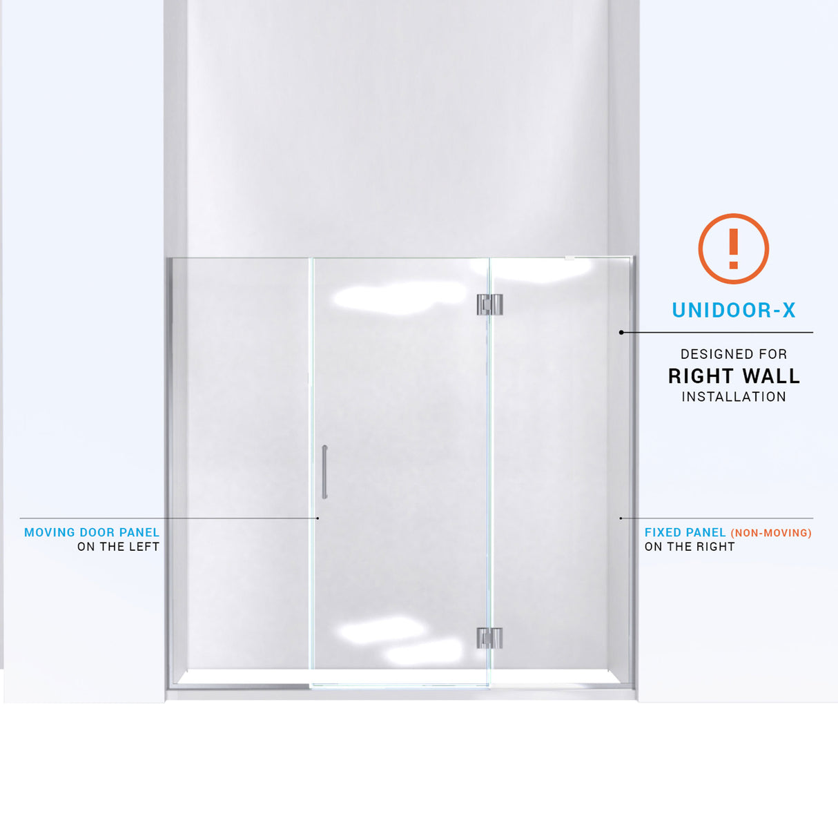 DreamLine Unidoor-X 63 1/2-64 in. W x 72 in. H Frameless Hinged Shower Door in Brushed Nickel