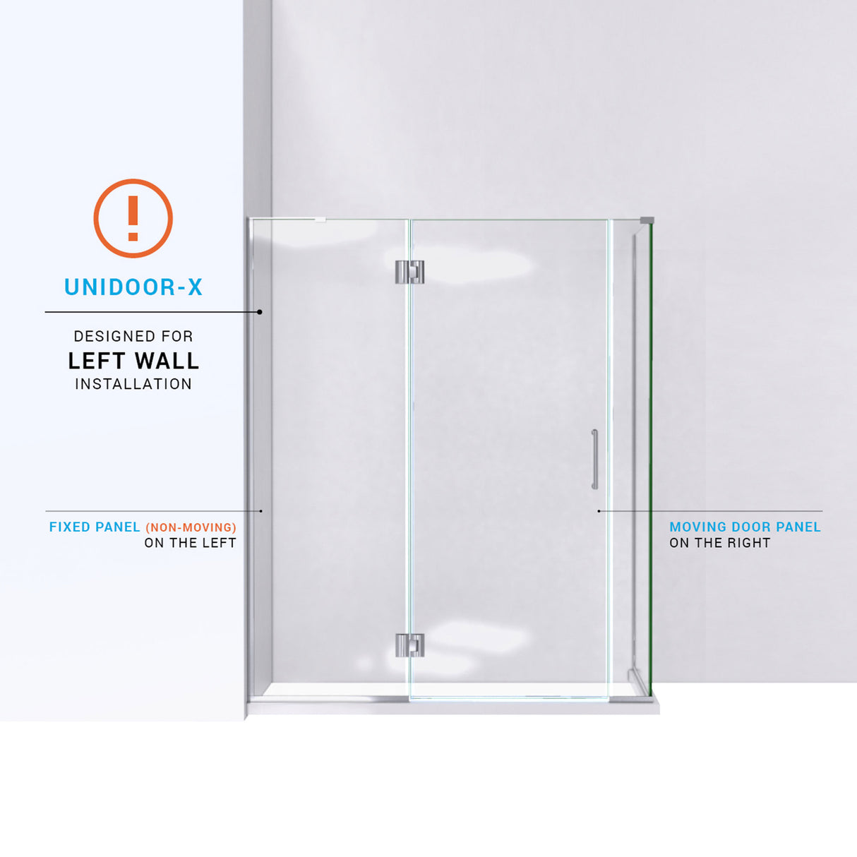 DreamLine Unidoor-X 59 1/2 in. W x 34 3/8 in. D x 72 in. H Frameless Hinged Shower Enclosure in Brushed Nickel