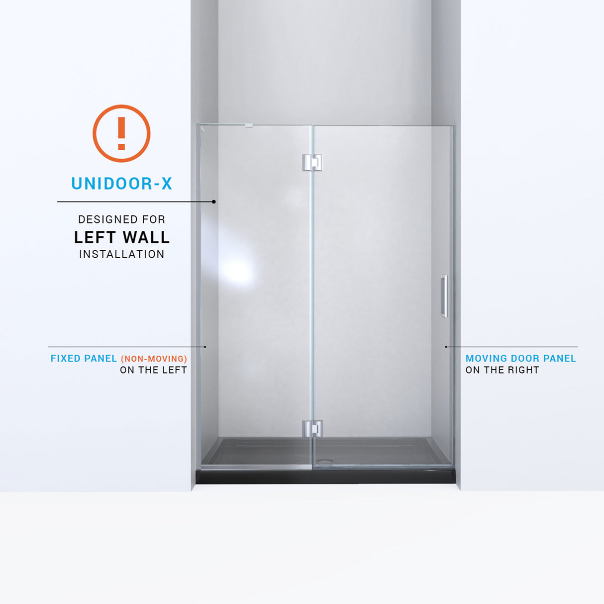 DreamLine Unidoor-X 50 in. W x 72 in. H Frameless Hinged Shower Door in Satin Black