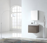 Virtu USA Zuri 24" Single Bath Vanity in Wenge with White Polymarble Top and Integrated Square Sink with Brushed Nickel Faucet with Matching Mirror