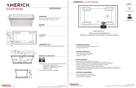 Americh JP6636T-WH Julep 6636 - Tub Only - White