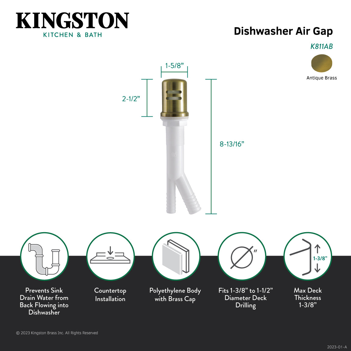 Trimscape K811AB Dishwasher Air Gap with Brass Cover, Antique Brass