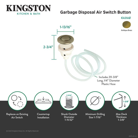 Trimscape KA31AB Garbage Disposal Air Switch Button, Antique Brass