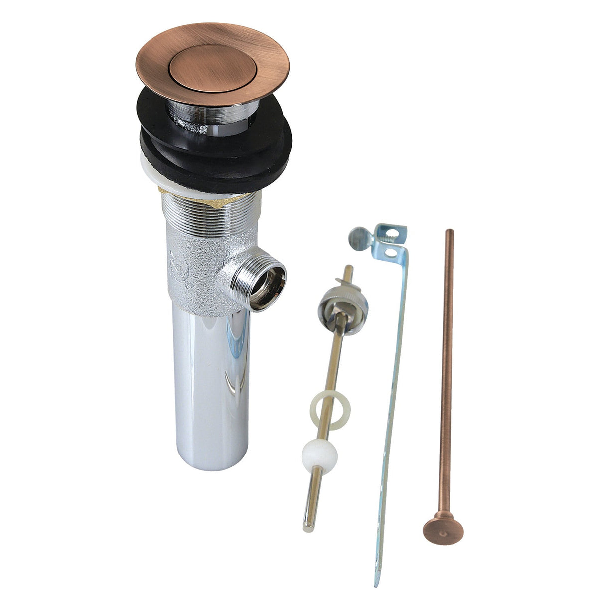 Trimscape KB100AC Brass Pop-Up Bathroom Sink Drain with Overflow, 22 Gauge, Antique Copper