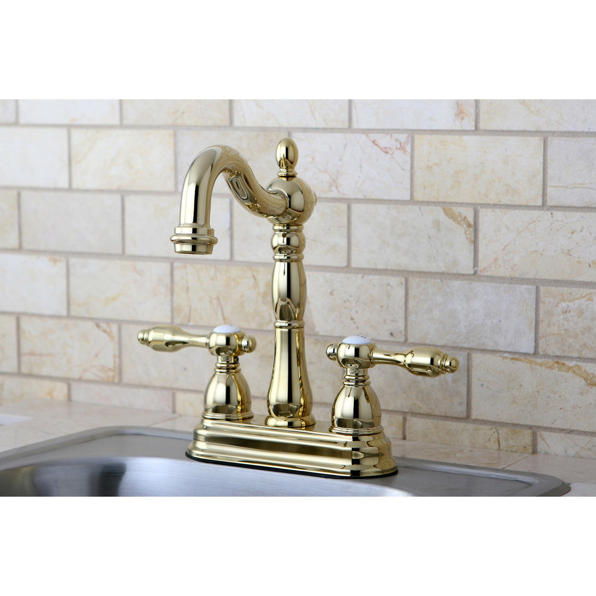 Tudor KB1492TAL Two-Handle 2-Hole Deck Mount Bar Faucet, Polished Brass