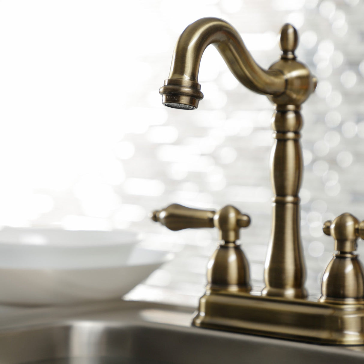 Heritage KB1493AL Two-Handle 2-Hole Deck Mount Bar Faucet, Antique Brass