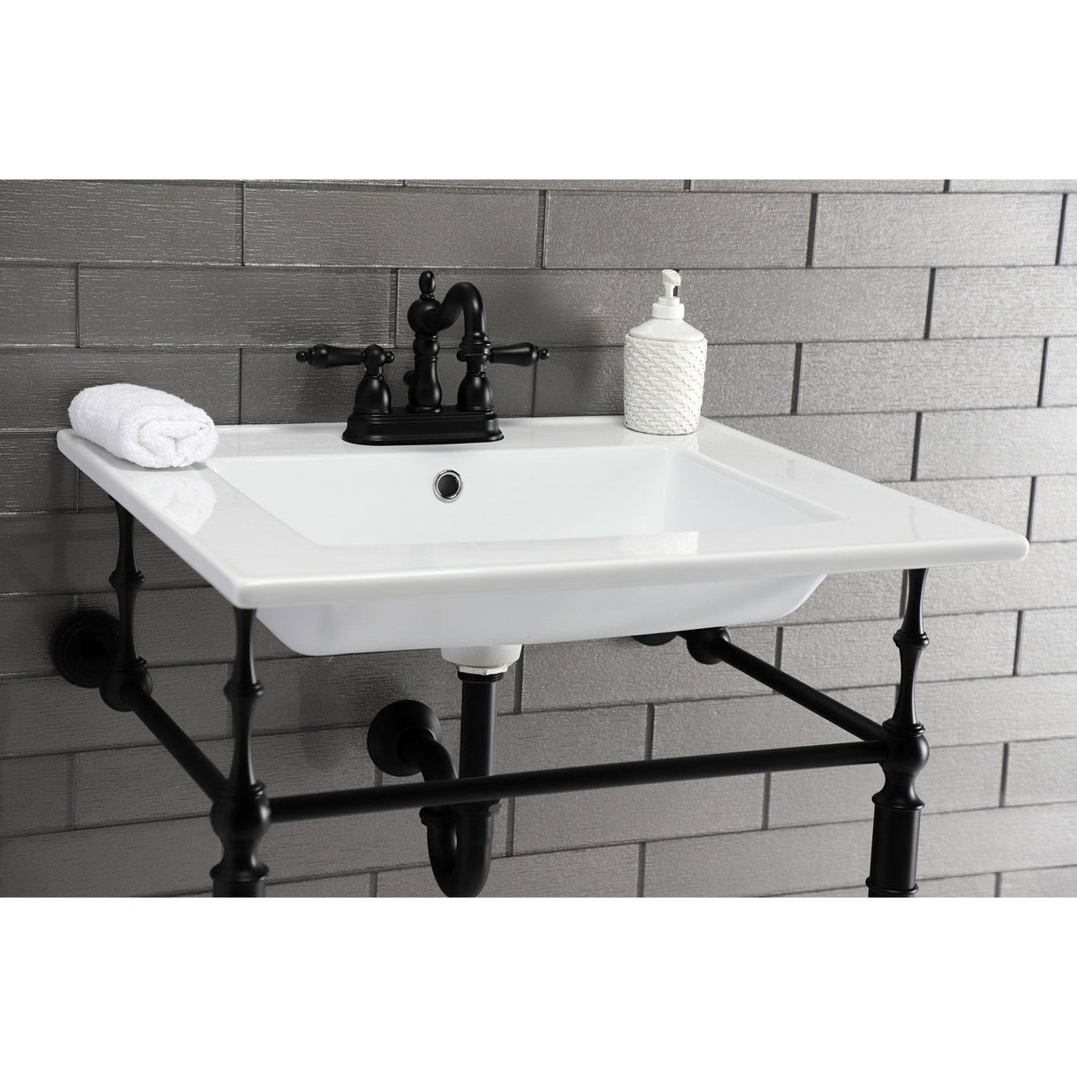 Heritage KB1600AL Two-Handle 3-Hole Deck Mount 4" Centerset Bathroom Faucet with Plastic Pop-Up, Matte Black