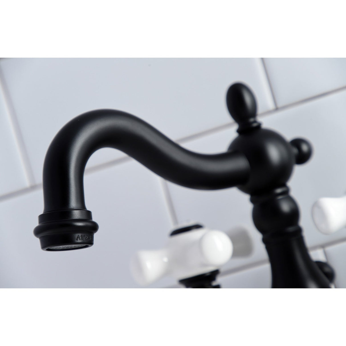 Heritage KB1600PX Two-Handle 3-Hole Deck Mount 4" Centerset Bathroom Faucet with Plastic Pop-Up, Matte Black