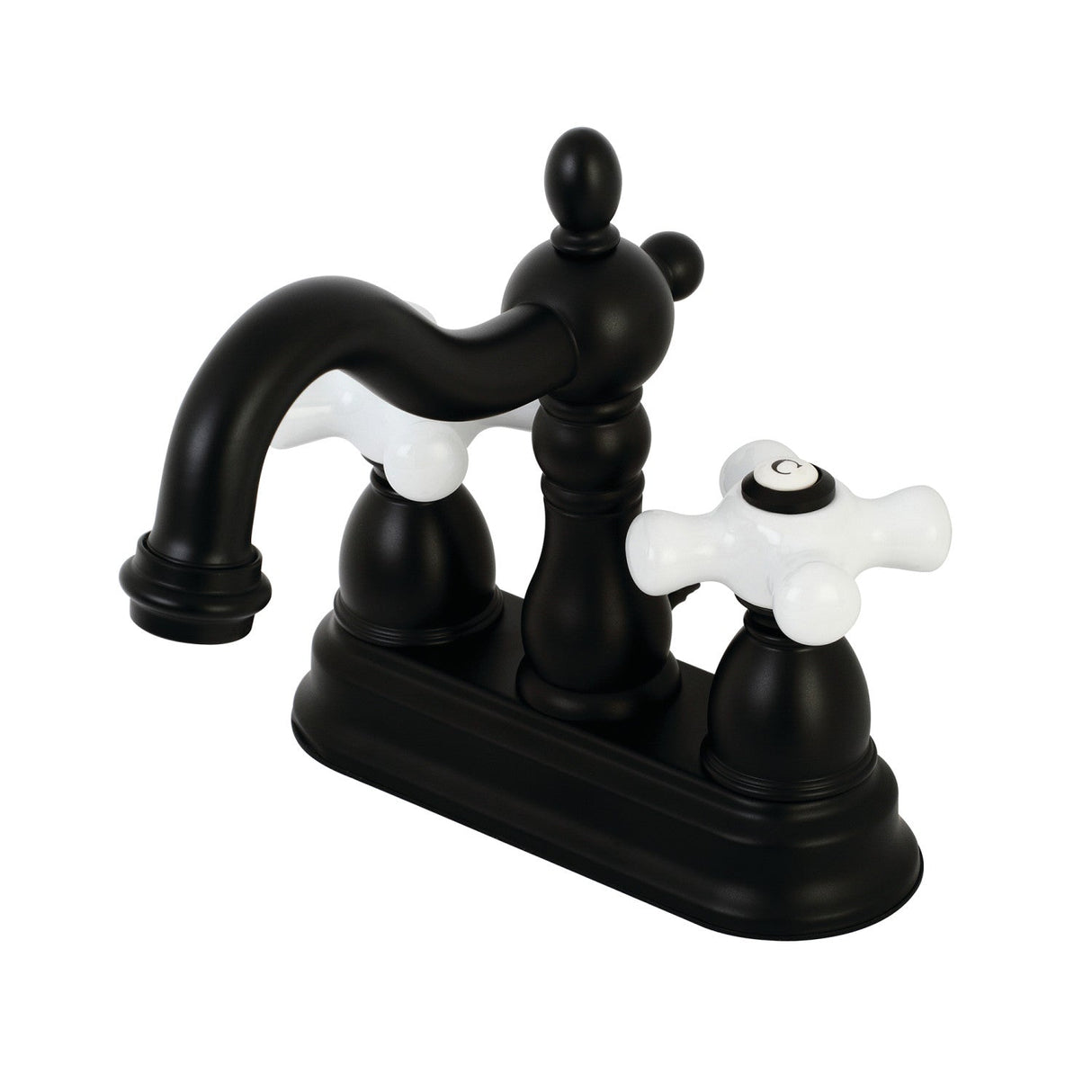 Heritage KB1600PX Two-Handle 3-Hole Deck Mount 4" Centerset Bathroom Faucet with Plastic Pop-Up, Matte Black