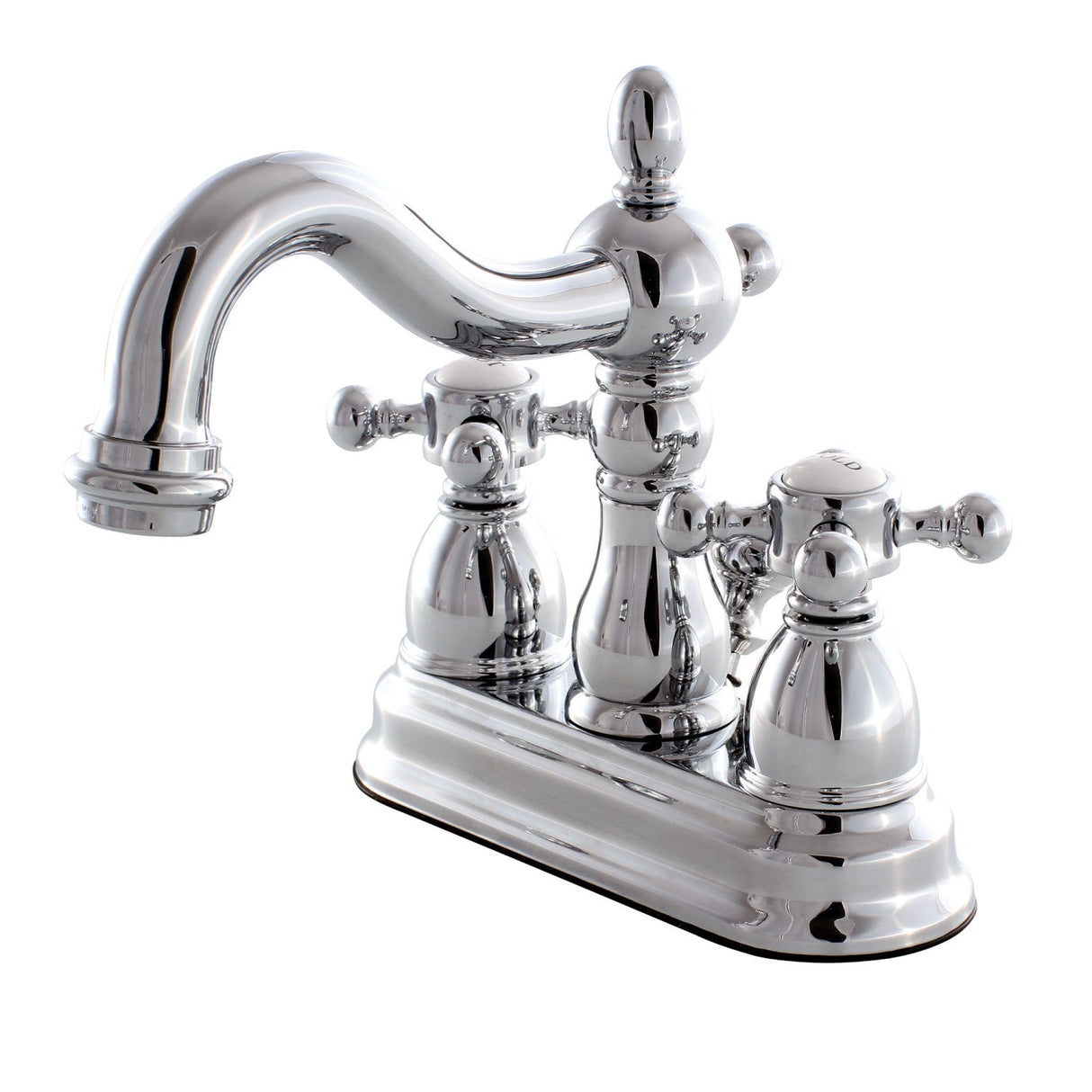 Heritage KB1601BX Two-Handle 3-Hole Deck Mount 4" Centerset Bathroom Faucet with Plastic Pop-Up, Polished Chrome